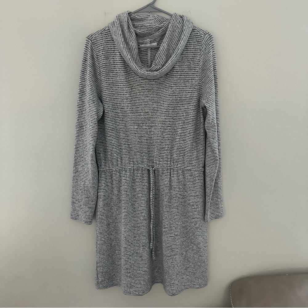 LOFT Lou & Grey Cowl Neck Drawstring Waist Long Sleeve Dress SZ M in Grey - Picture 2 of 9
